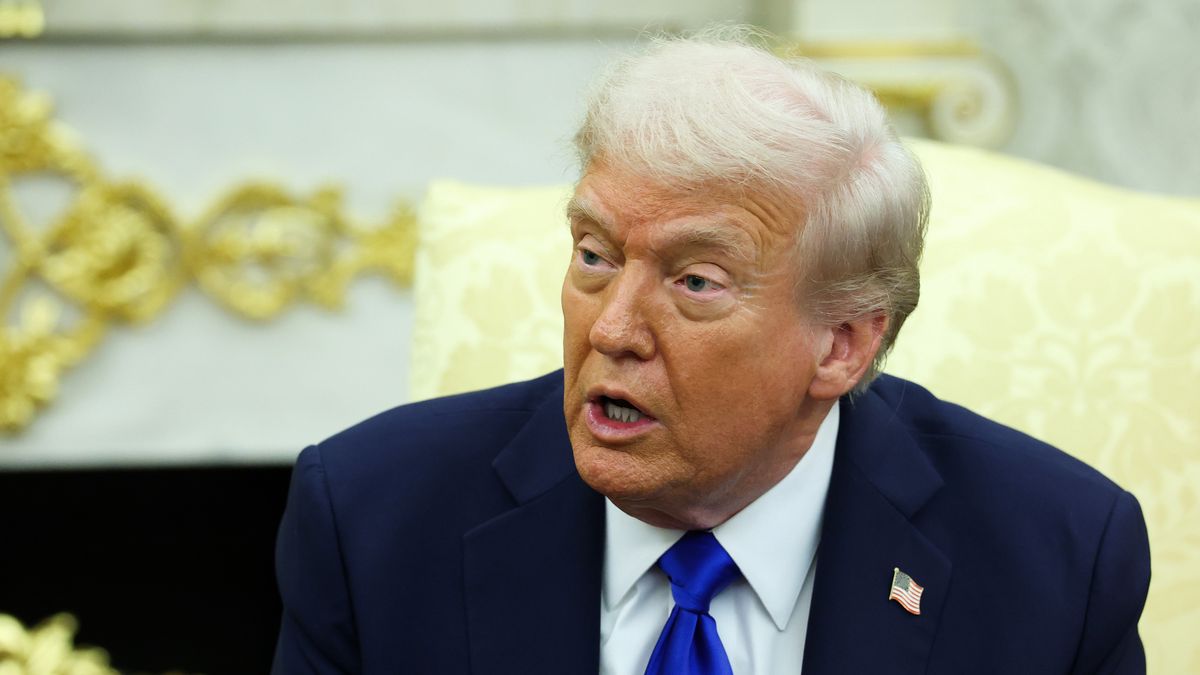 WASHINGTON, DC - OCTOBER 07:  U.S. President Donald Trump speaks during a meeting with Canadian Prime Minister Mark Carney in the Oval Office of the White House on October 07, 2025 in Washington, DC. Carney visited the White House earlier in the year after he was elected prime minister. Carney and Trump will meet in the Oval Office and later have a bilateral lunch where they are expected to discuss a range of topics including U.S. tariffs. (Photo by Anna Moneymaker/Getty Images)