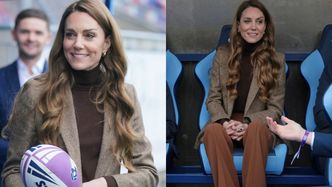 Elegancka księżna Kate chwyta za piłkę do rugby (ZDJĘCIA)