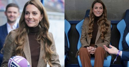 Elegancka księżna Kate chwyta za piłkę do rugby (ZDJĘCIA)