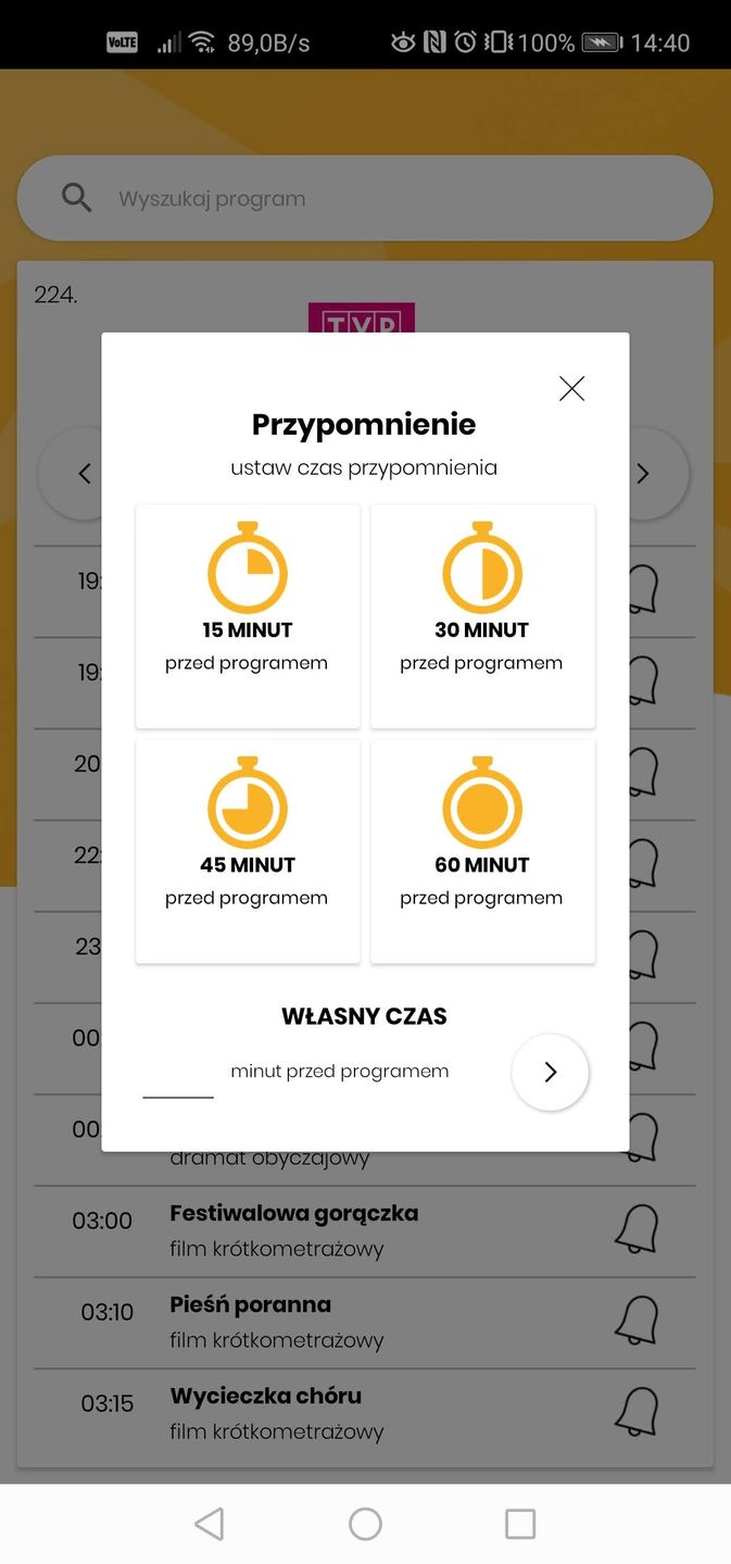 Ustawienia przypomnienia o koncercie
