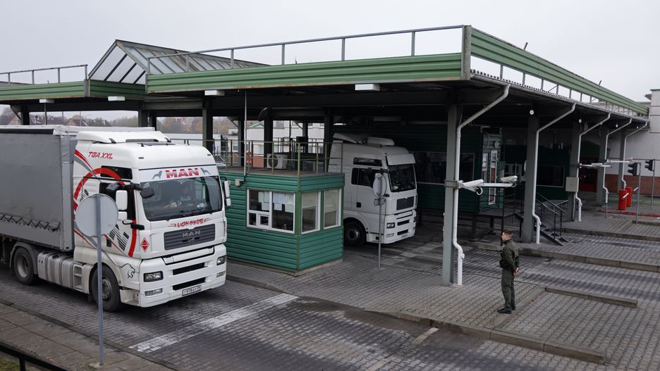 KYBARTAI, LITHUANIA - OCTOBER 28: Trucks arriving on the border from the Russian semi-exclave of Kaliningrad stop at a Lithuanian border control station on October 28, 2022 in Kybartai, Lithuania. Cross-border traffic between Kaliningrad and Lithuania has diminished greatly due to sanctions imposed by the European Union against Russia following Russia's military invasion of Ukraine, though Lithuania remains the main conduit for commercial road and rail traffic between Kaliningrad, Belarus and Russia. Kybartai lies in the strategically vital Suwalki Gap, an approximately 70km long stretch of land along the Lithuanian and Polish border between Kaliningrad and Russia-loyal Belarus. Should a military conflict ever break out, Russian control of the Suwalki Gap would cut the three Baltic states of Lithuania, Latvia and Estonia off from the rest of the European Union.  (Photo by Sean Gallup/Getty Images)