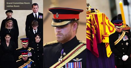 OŚMIORO WNUCZĄT, w tym 14-letni James i książę Harry w mundurze, czuwa przy trumnie królowej Elżbiety II w Westminster Hall (ZDJĘCIA)