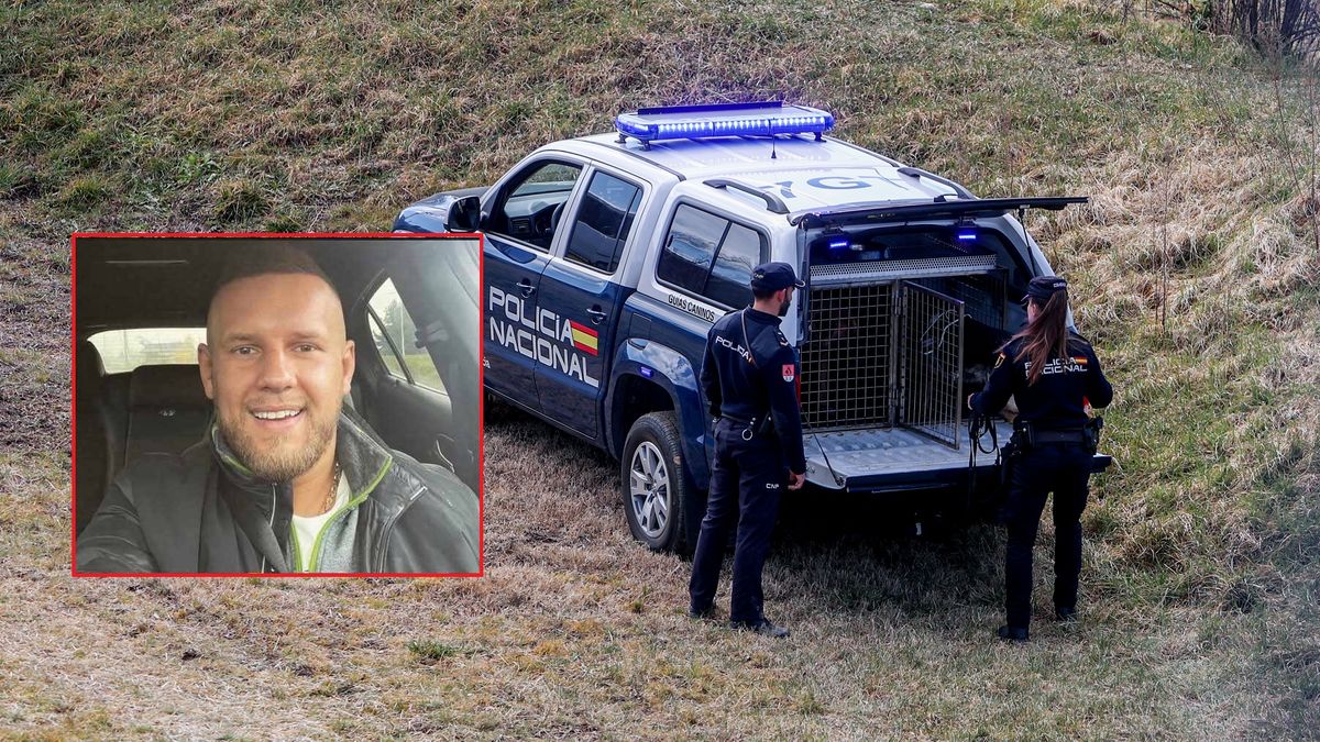 Getty Images / Ricardo Rubio/Europa Press / Na zdjęciu: Radiowóz policji w Hiszpanii, w ramce zaginiony Patryk Kościowski.