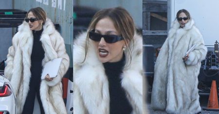 Zmarznięta (?) Jennifer Lopez rozbija się po Los Angeles kabrioletem w WIELKIM FUTRZE. Ikona stylu? (ZDJĘCIA)