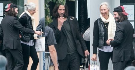 Roześmiani Keanu Reeves i jego dziewczyna witają się z ekipą "Matrixa" na lotnisku (FOTO)