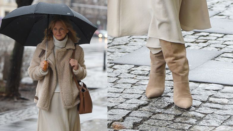 Grażyna Torbicka walczy z wiatrem na Marszałkowskiej 