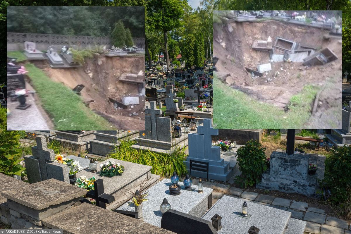 Ogromne zapadlisko na cmentarzu Trzebini. Groby zsunęły się do kilkumetrowego dołu