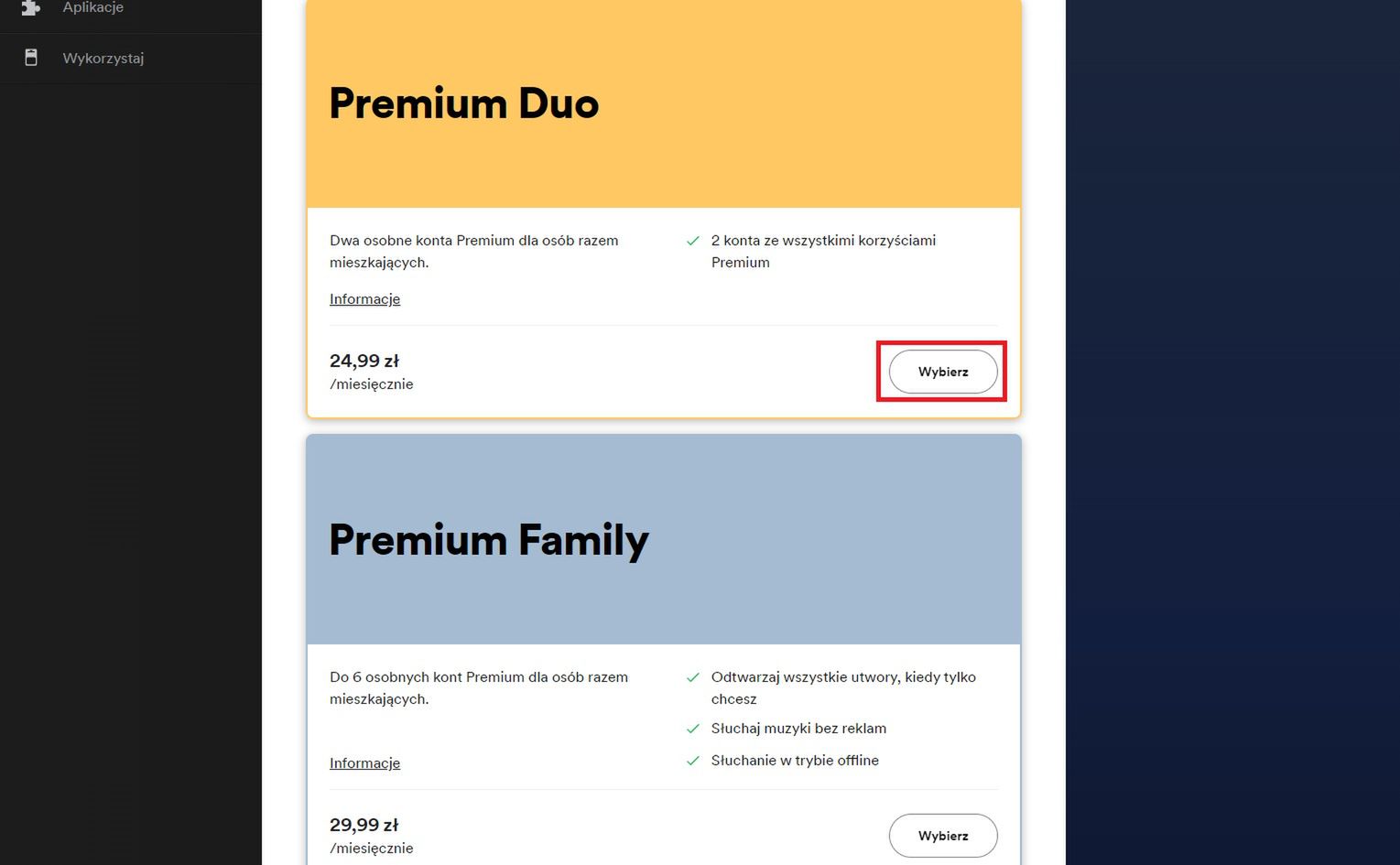 Spotify - dostępne plany