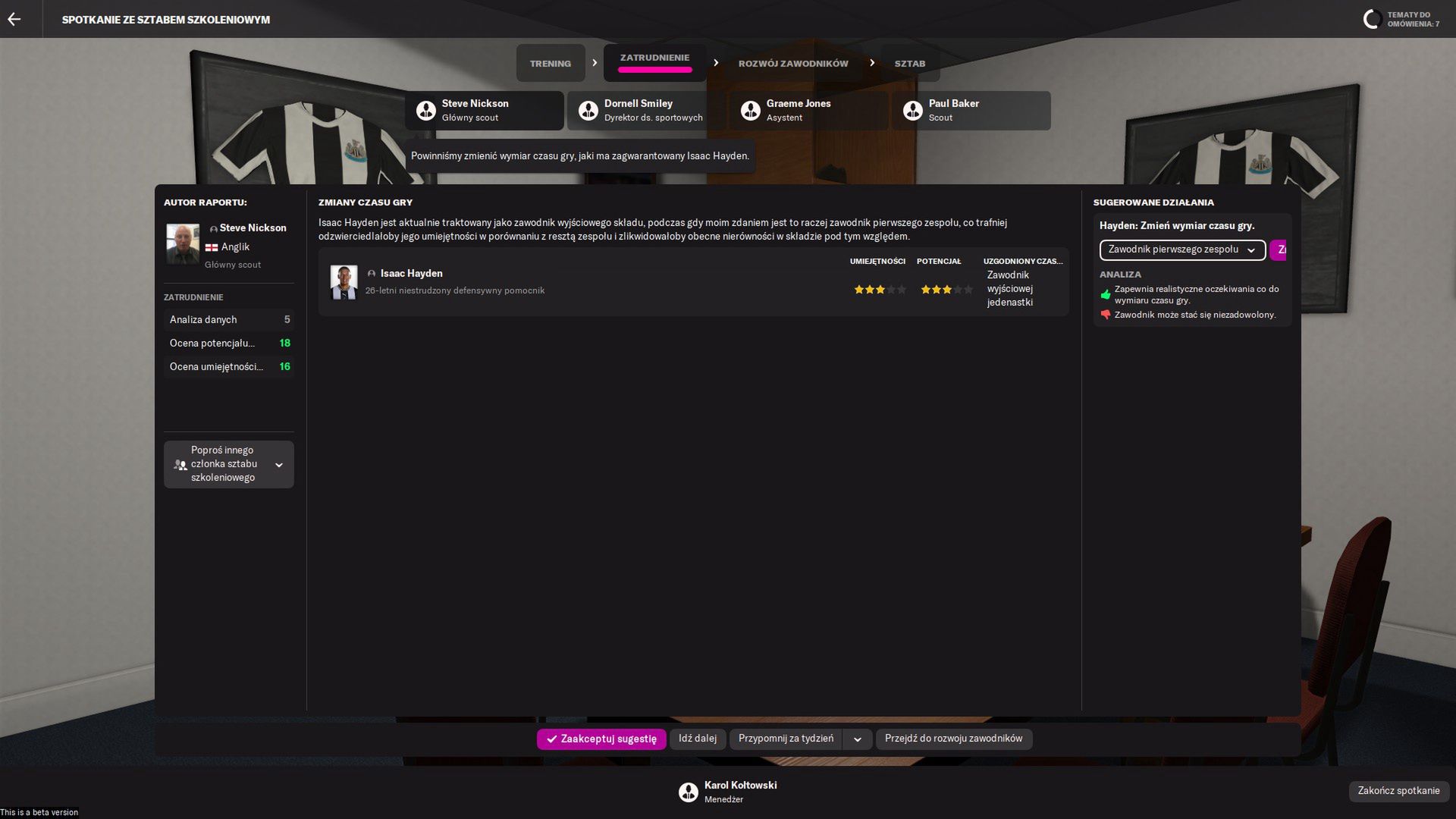 Football Manager 2022 zebrania sztabu