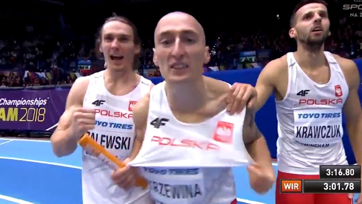 Twitter / TVP Sport / Na zdjęciu: Polska sztafeta 4x400 metrów na HMŚ w Birmingham.