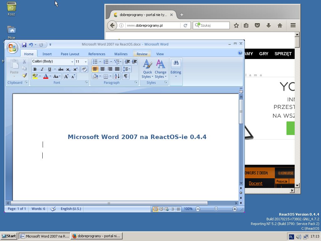 Krok po kroku ReactOS coraz lepiej sobie radzi z oprogramowaniem Microsoftu