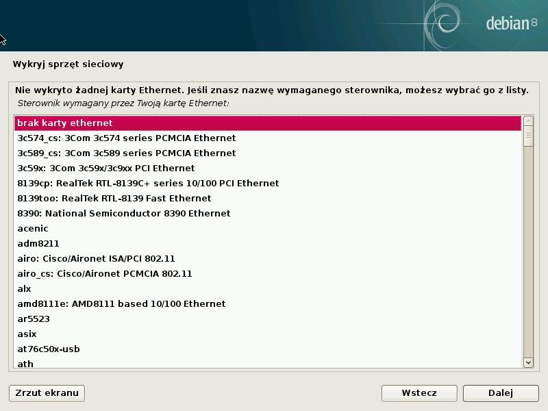 Wybierz sobie kartę ethernetową, jeśli instalator sam nie da rady