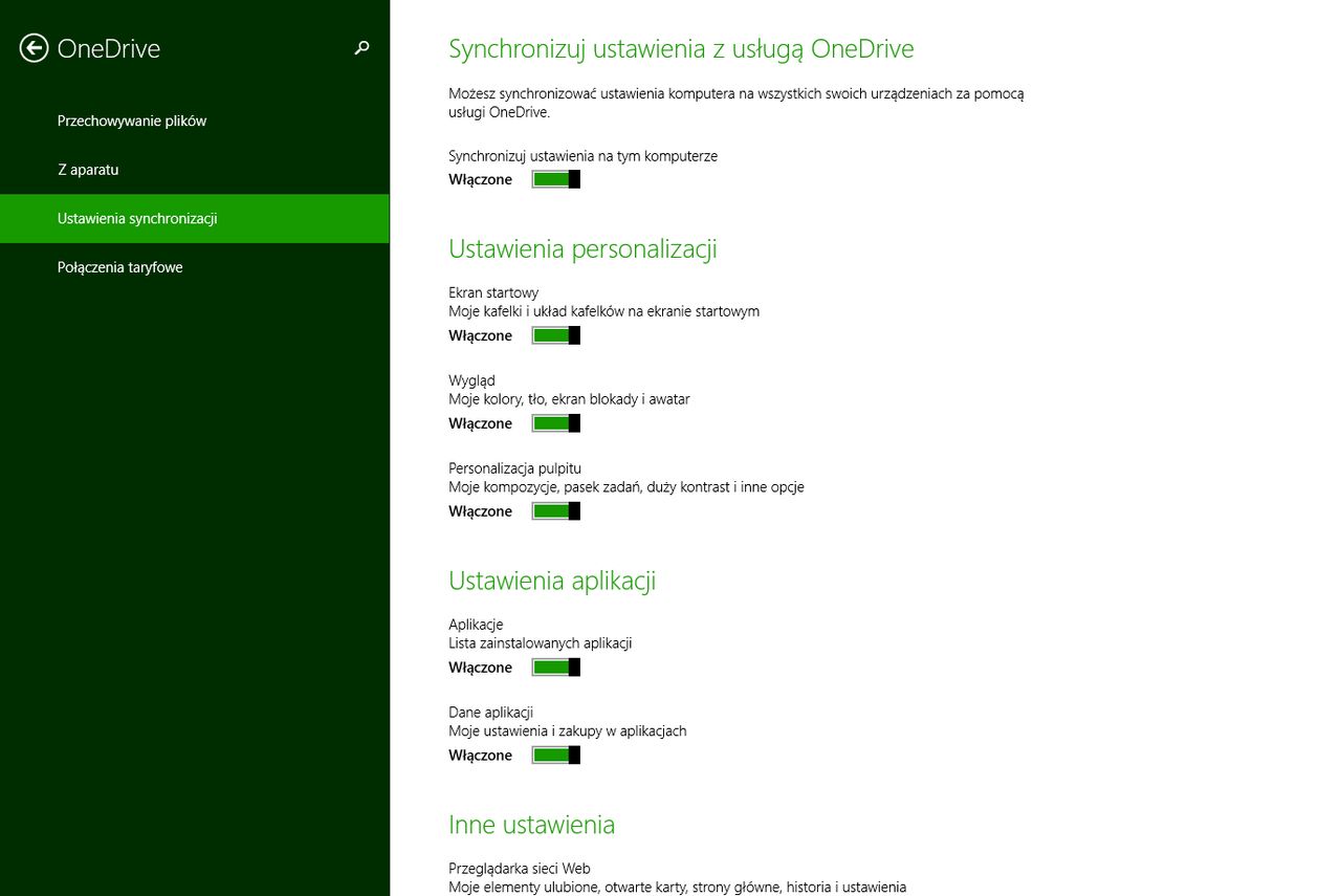Opcje synchronizacji w Windows 8.1