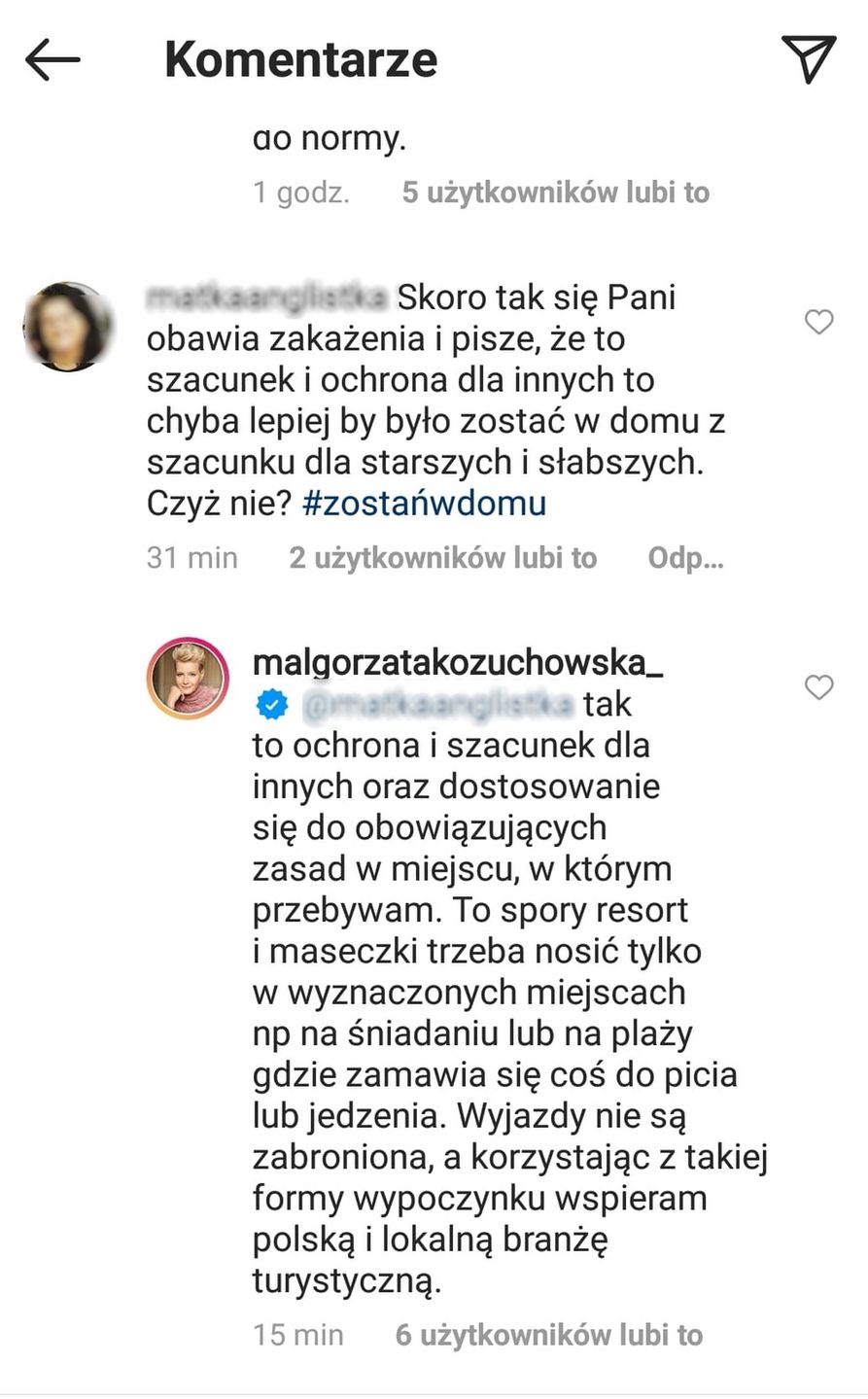 Małgorzata Kożuchowska tłumaczy się z zagranicznego wyjazdu.