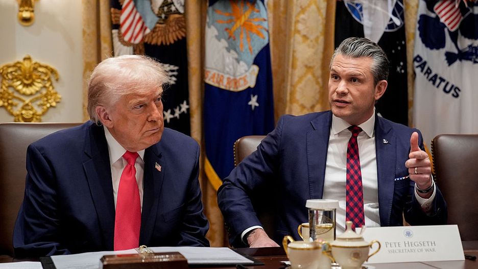 President Trump Holds Cabinet Meeting
US President Donald Trump, left, and Pete Hegseth, US secretary of defense, during a cabinet meeting at the White House in Washington, DC, US, on Tuesday, Dec. 2, 2025. Trump said he plans to announce his selection to lead the Federal Reserve in early 2026, fueling further speculation about the next leader of the US central bank. Photographer: Yuri Gripas/CNP/Bloomberg via Getty Images
Bloomberg
2025uspolitics, north american, u.s. government, us, united states of america, the white house, americas, government news, u.s.a., american