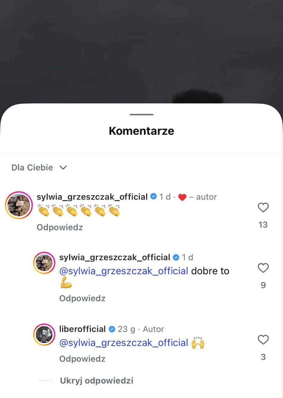 Komentarze Sylwii Grzeszczak pod postem Libera