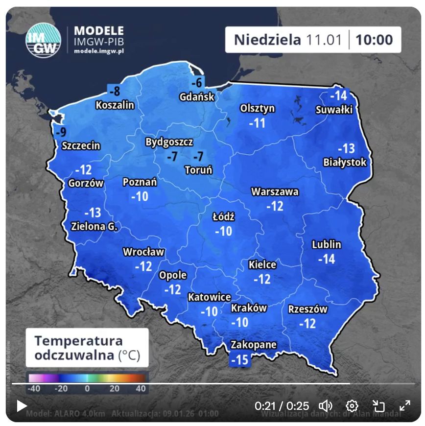 Temperatura odczuwalna w niedzielę