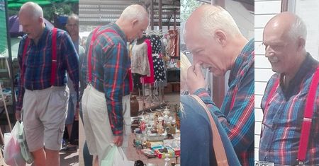 Korwin w szelkach i sandałach ogląda naczynia na straganach (ZDJĘCIA)