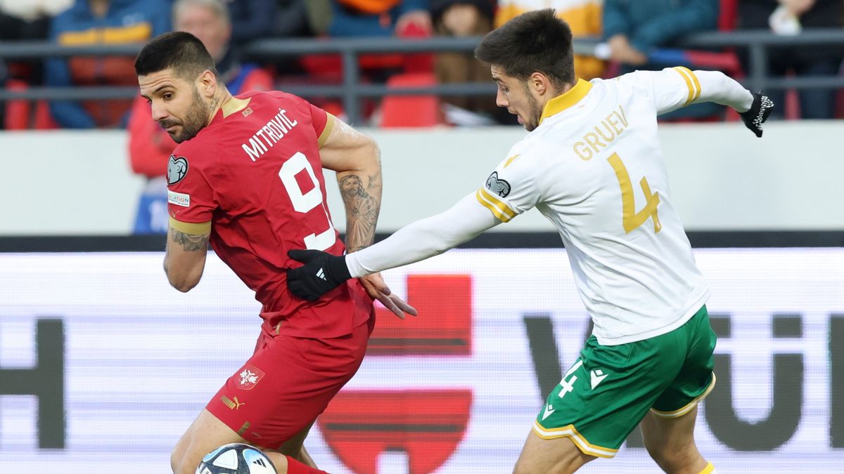 Aleksandar Mitrović w trakcie niedzielnego meczu z Bułgarią.