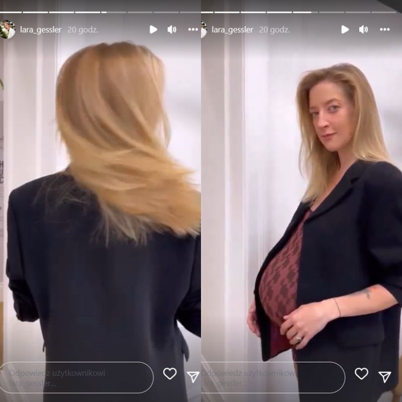 Lara Gessler eksponuje ciążowy brzuch u fryzjera