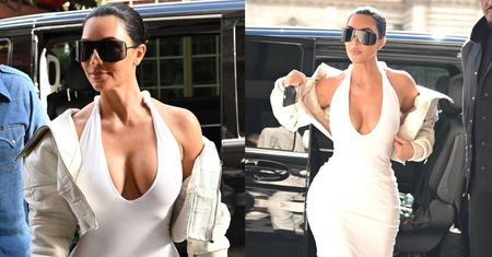 Kim Kardashian w białej sukni z IMPONUJĄCYM dekoltem przyciąga spojrzenia w Paryżu (ZDJĘCIA)