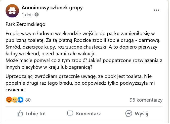 Wpis o problemie w parku