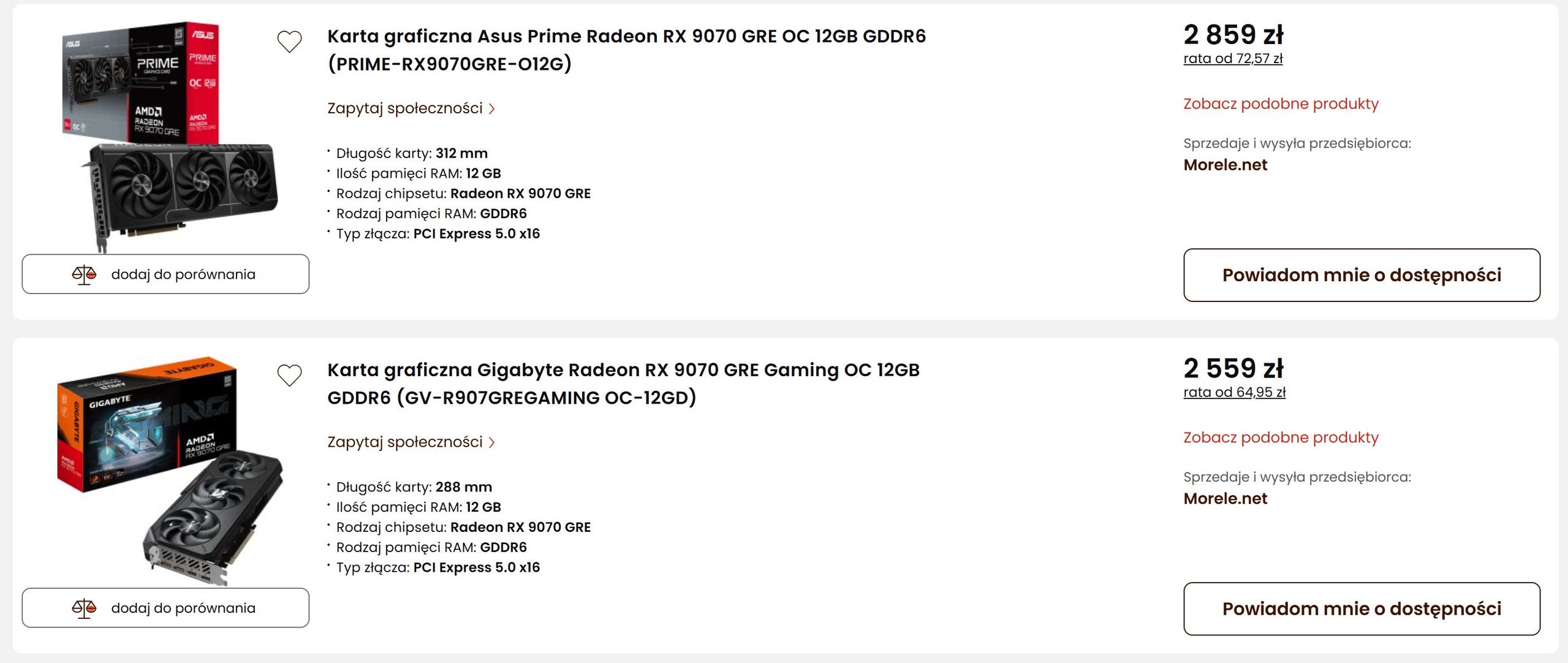 Oferty kart Radeon RX 9070 GRE