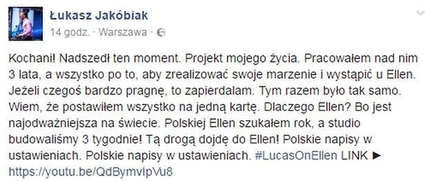 wpisy Łukasza Jakóbiaka na Facebooku
