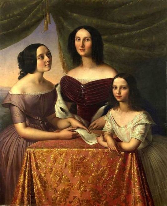 Młoda Helena Sanguszkówna z matką Izabelą Marią z Lubomirskich Sanguszkową i siostrą Jadwigą Klementyną