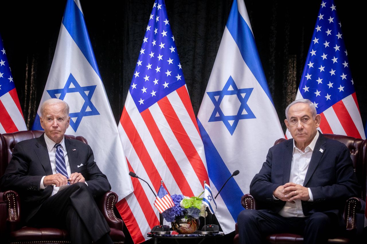 Joe Biden and Benjamin Netanyahu spoke in Tel Aviv on October 18.