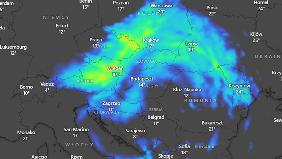 Prognozowane opady deszczu nad Europą w sobotę, 14 września