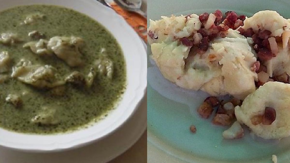 Po lewej gandżabur, po prawej kluchy połom bite
