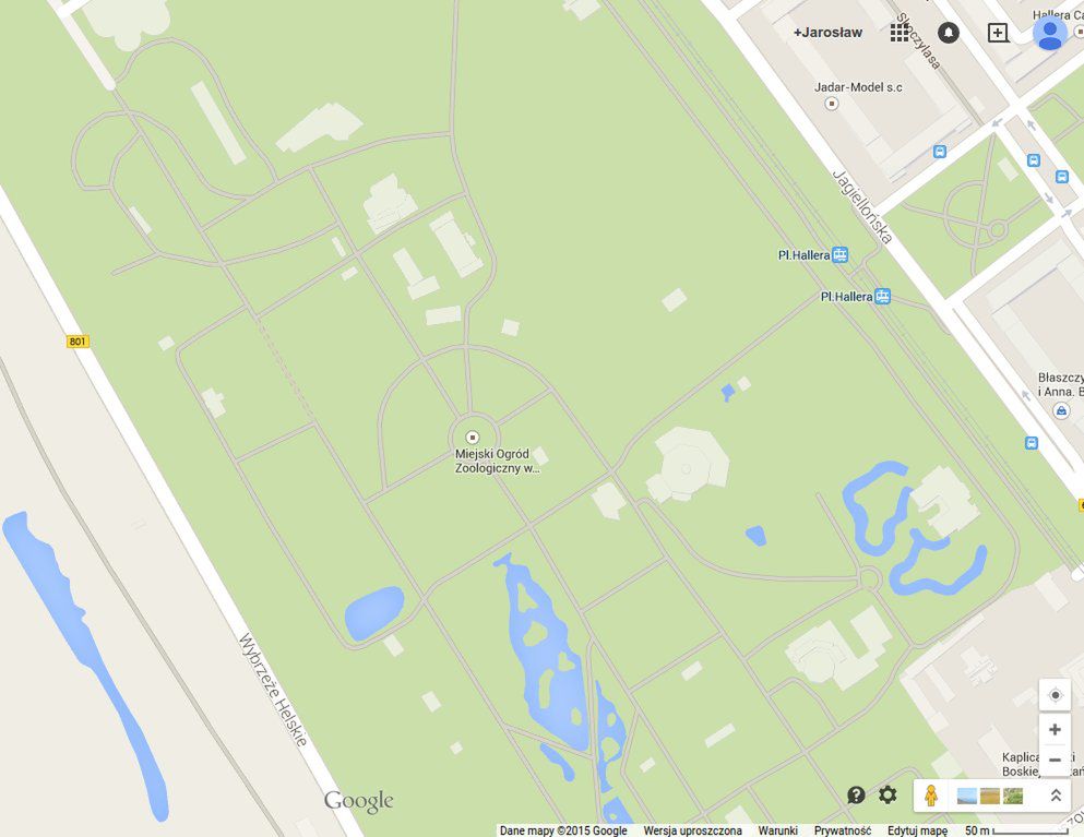 Warszawskie zoo na mapie Google.