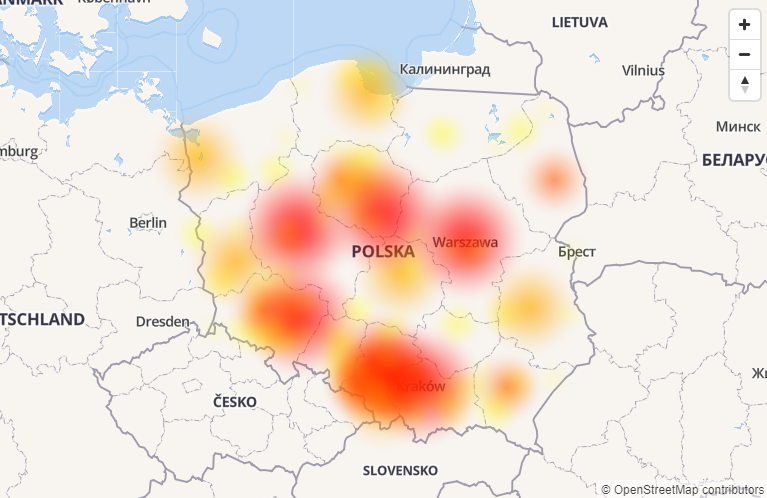 Aktualne awarie Netii na mapie Polski
