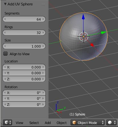 Wstawienie kuli (UV Sphere) i ustawienie jej parametrów w Tweak Panelu