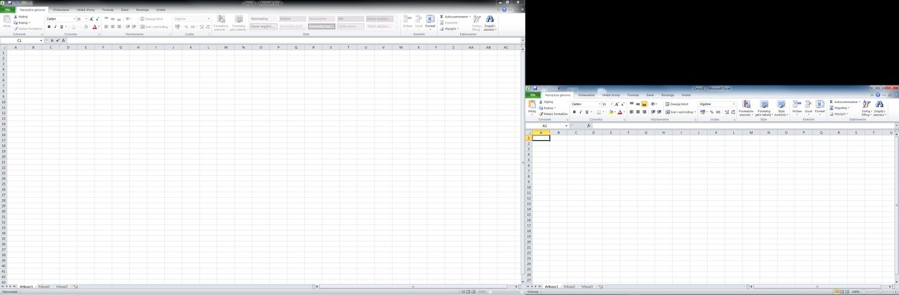 Pusty arkusz Excela w rozdzielczościach: Full HD vs HD Ready