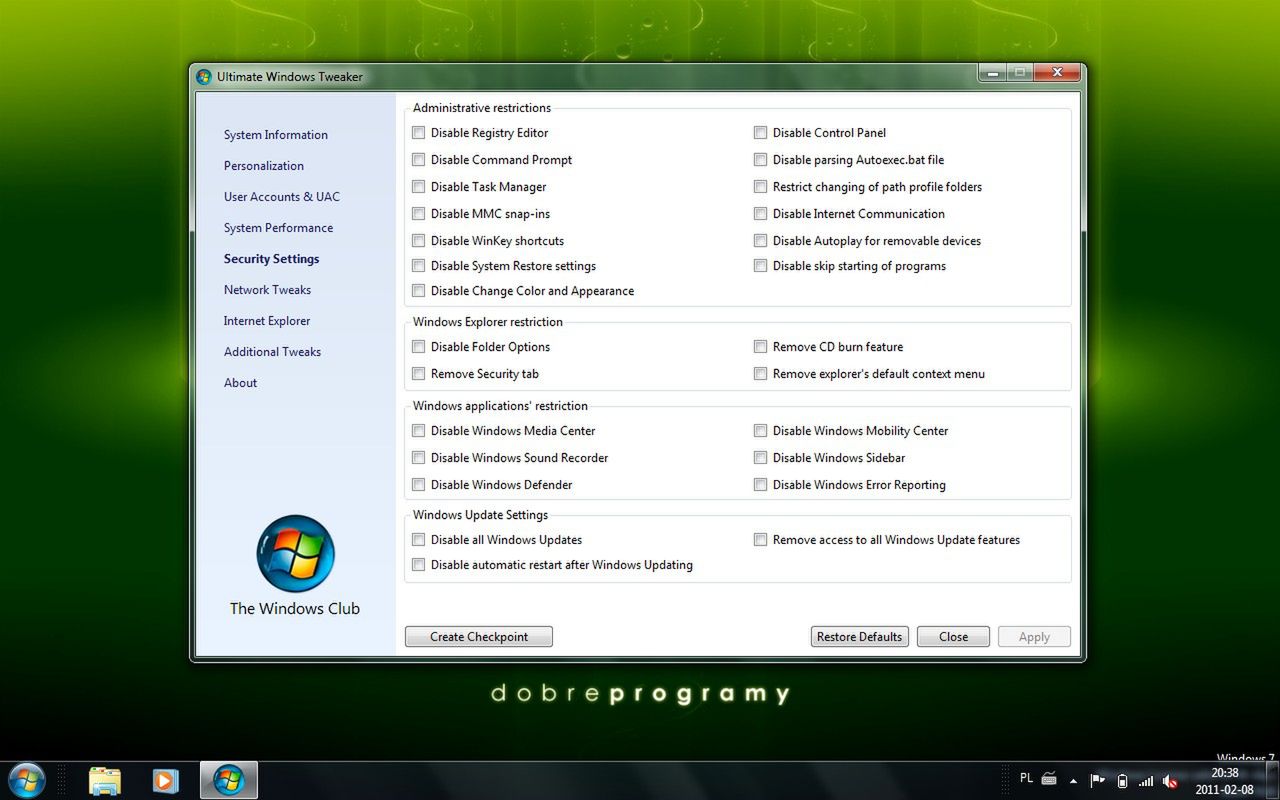 Ultimate Windows Tweaker - bezpieczeństwo