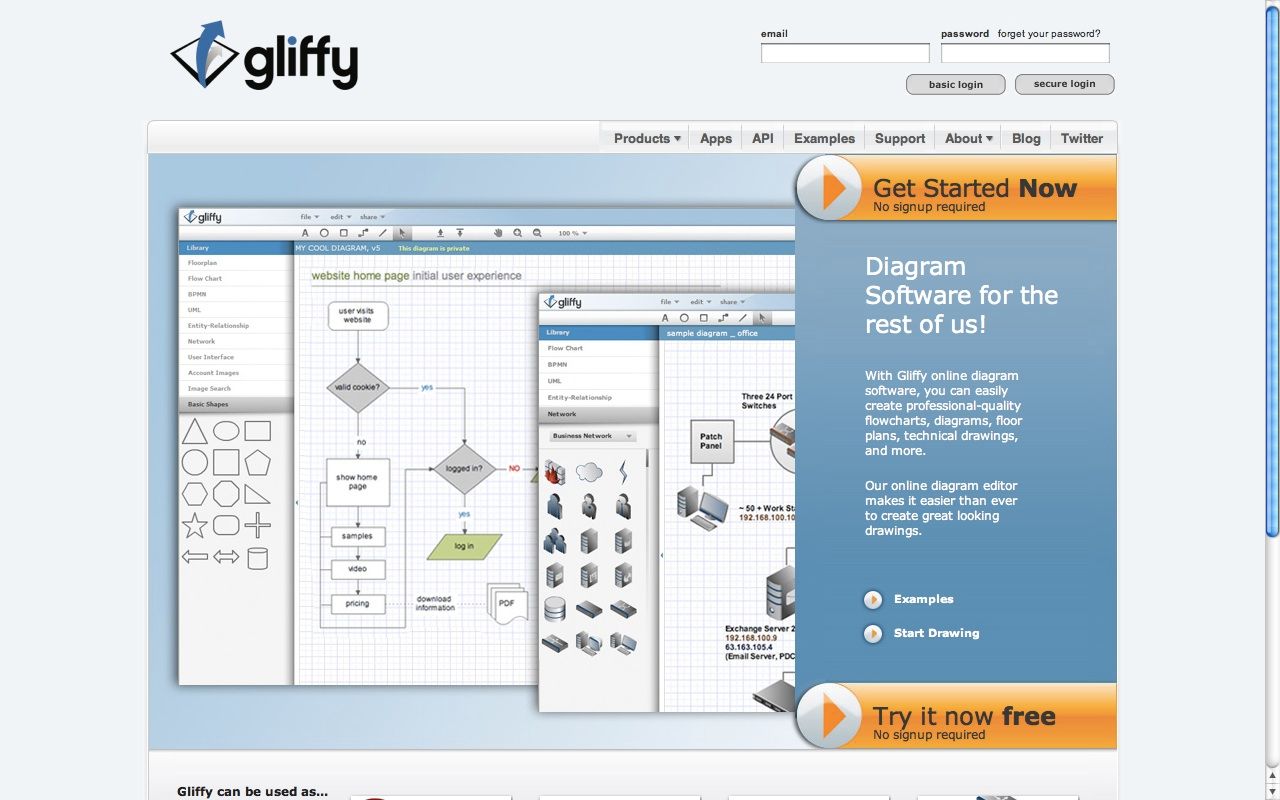 Gliffy - ekran początkowy