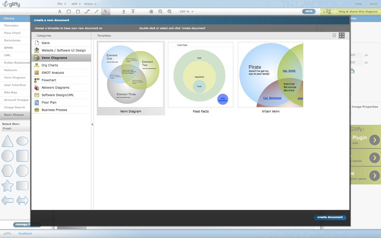 Gliffy - wybór projektu