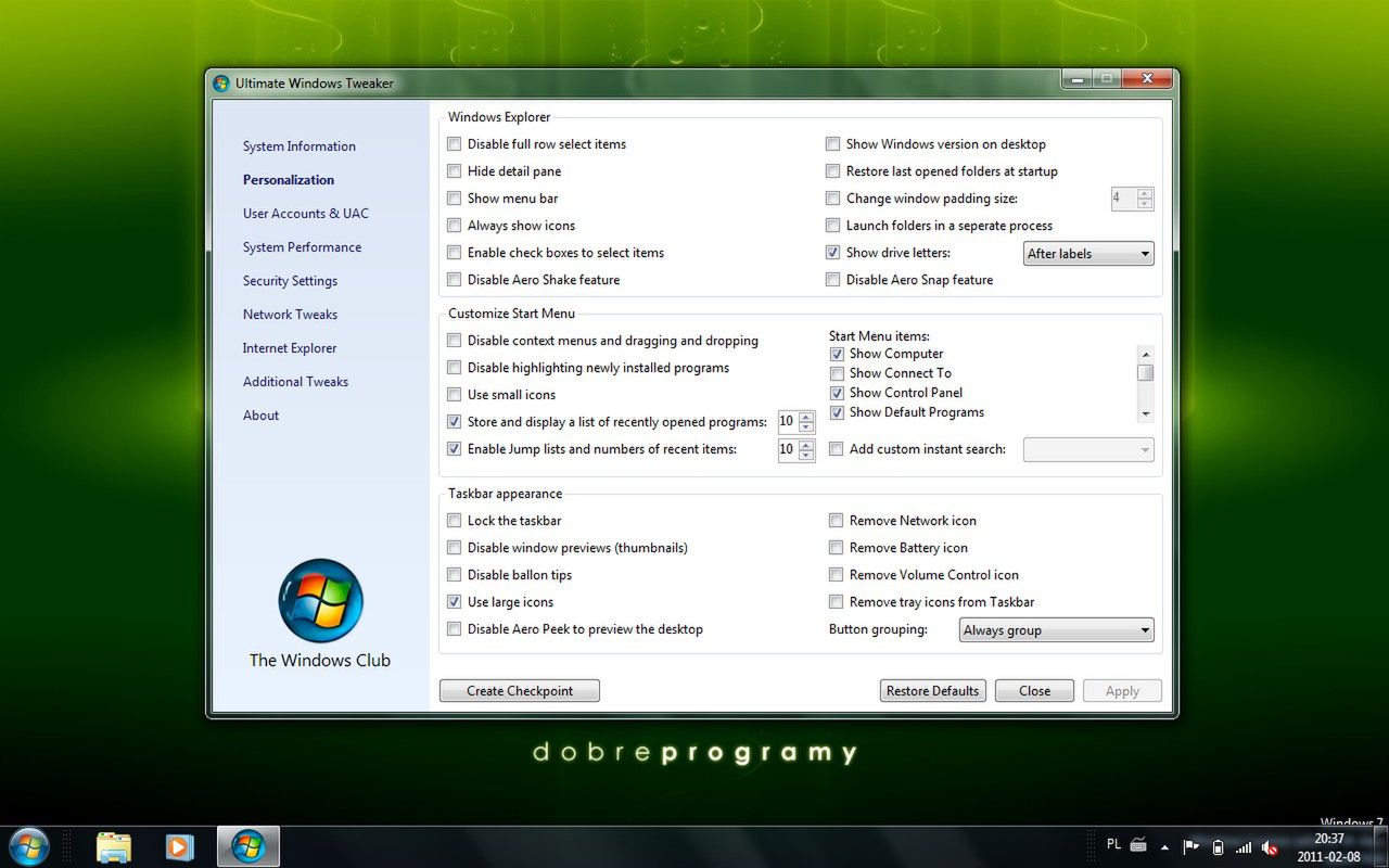 Ultimate Windows Tweaker - personalizacja ustawień
