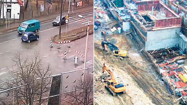 Z lewej strony - widok z kamery w Jaworznie, prawa strona - budowa Muzeum Śląskiego w Katowicach