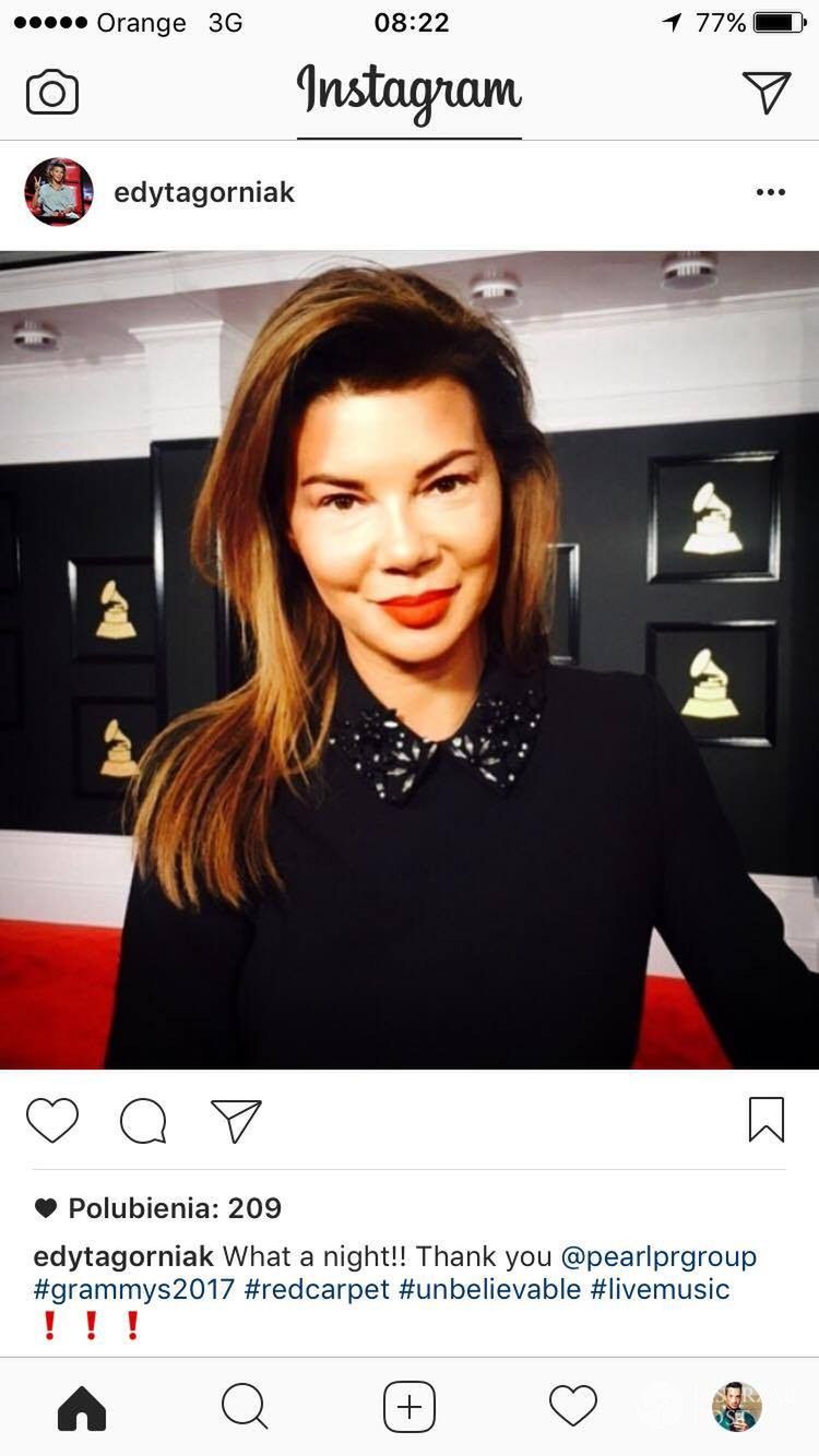 Edyta Górniak na Grammy 2017. Zdjęcia 2017. Instagram. Zaproszenie