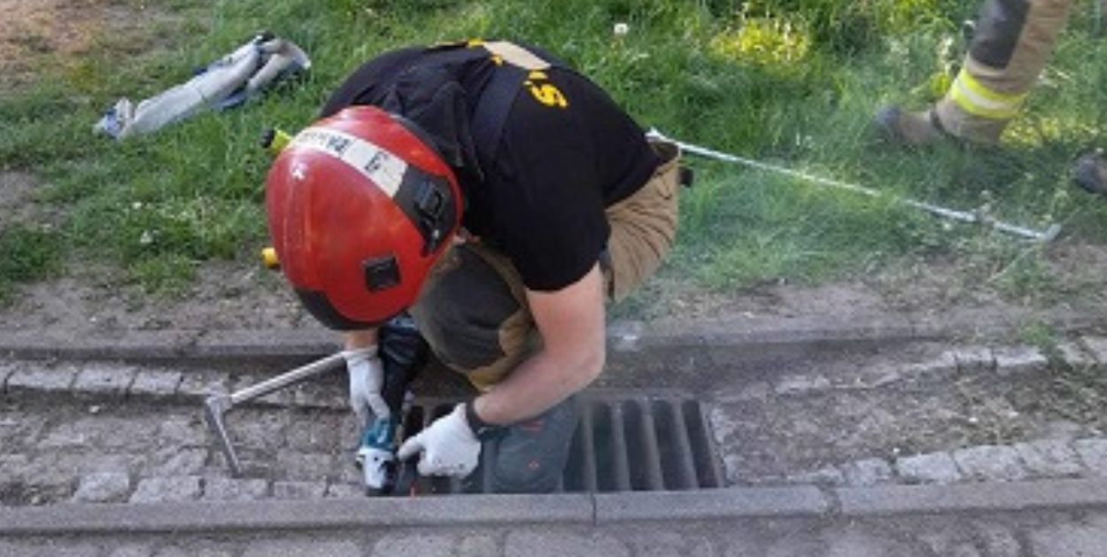 Kacze pisklęta wpadły do studzienki kanalizacji deszczowej na terenie Parku Zduny