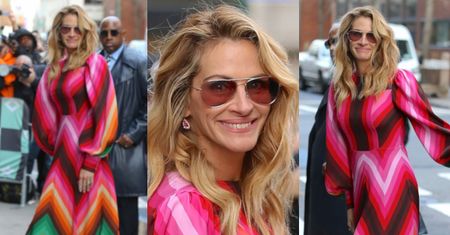 Julia Roberts nadaje kolorytu nowojorskim ulicom we wzorzystej sukni Valentino