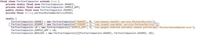 Fragment kodu Wear OS z użytą nazwą "Xiaomi".