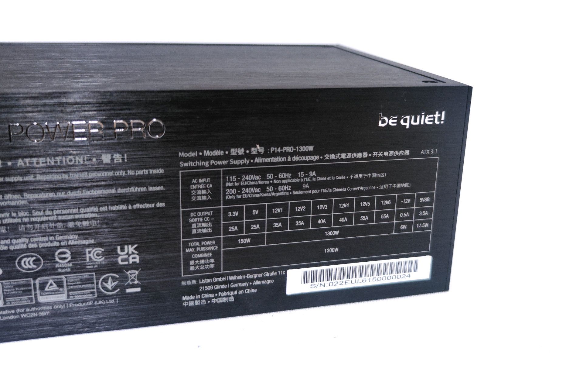 Tabliczka znamionowa zasilacza be quiet! Dark Power Pro 14 IO