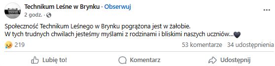 Żałobny wpis szkoły.