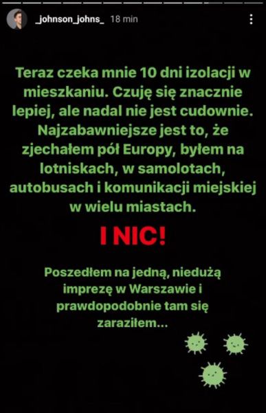 Jan Kietliński przyznał, że zaraził się koronawirusem.