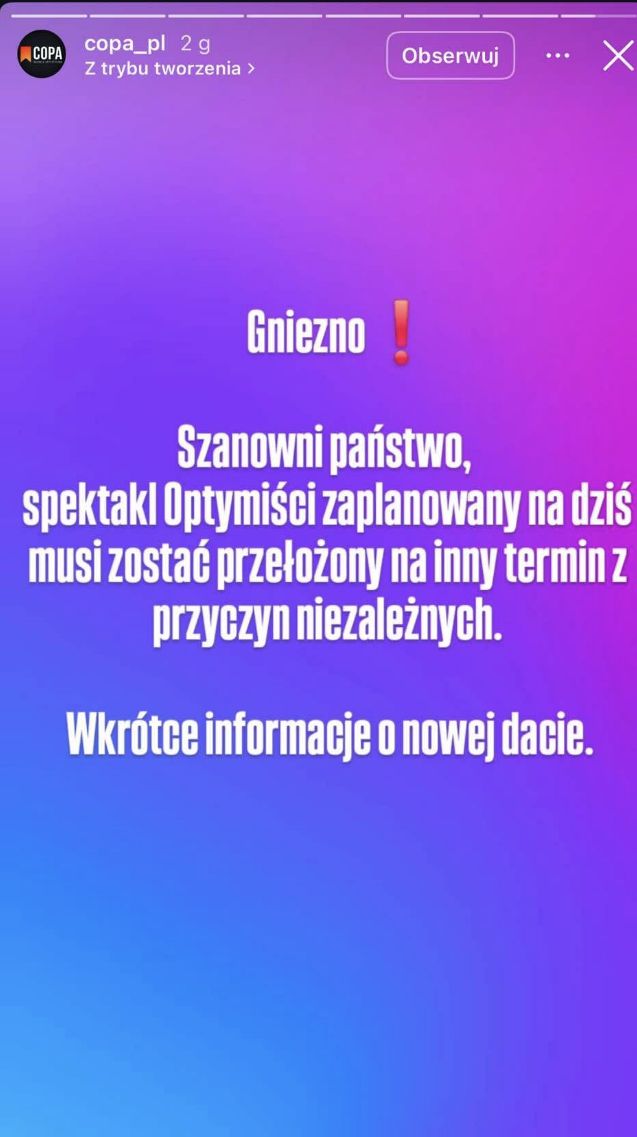 Spektakl z udziałem Gorczycy i Czeczota odwołano