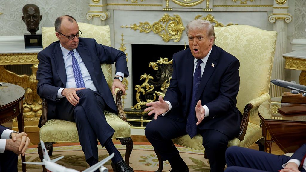 President Trump Hosts German Chancellor Merz At White House
Friedrich Merz, Germany's chancellor, left, and US President Donald Trump during a meeting in the Oval Office of the White House in Washington, DC, US, on Tuesday, March 3, 2026. Merz said he intended to discuss with President Donald Trump the next steps in the war on Iran amid questions about the US administration's endgame after it launched strikes on the Islamic Republic. Photographer: Samuel Corum/Sipa/Bloomberg via Getty Images
Bloomberg
emea, north american, european, foreign relations, us, 2026uspolitics, united states of america, euro members, the white house, americas, german, government news, international relations, e.u., eu, u.s.a., american, u.s. government
